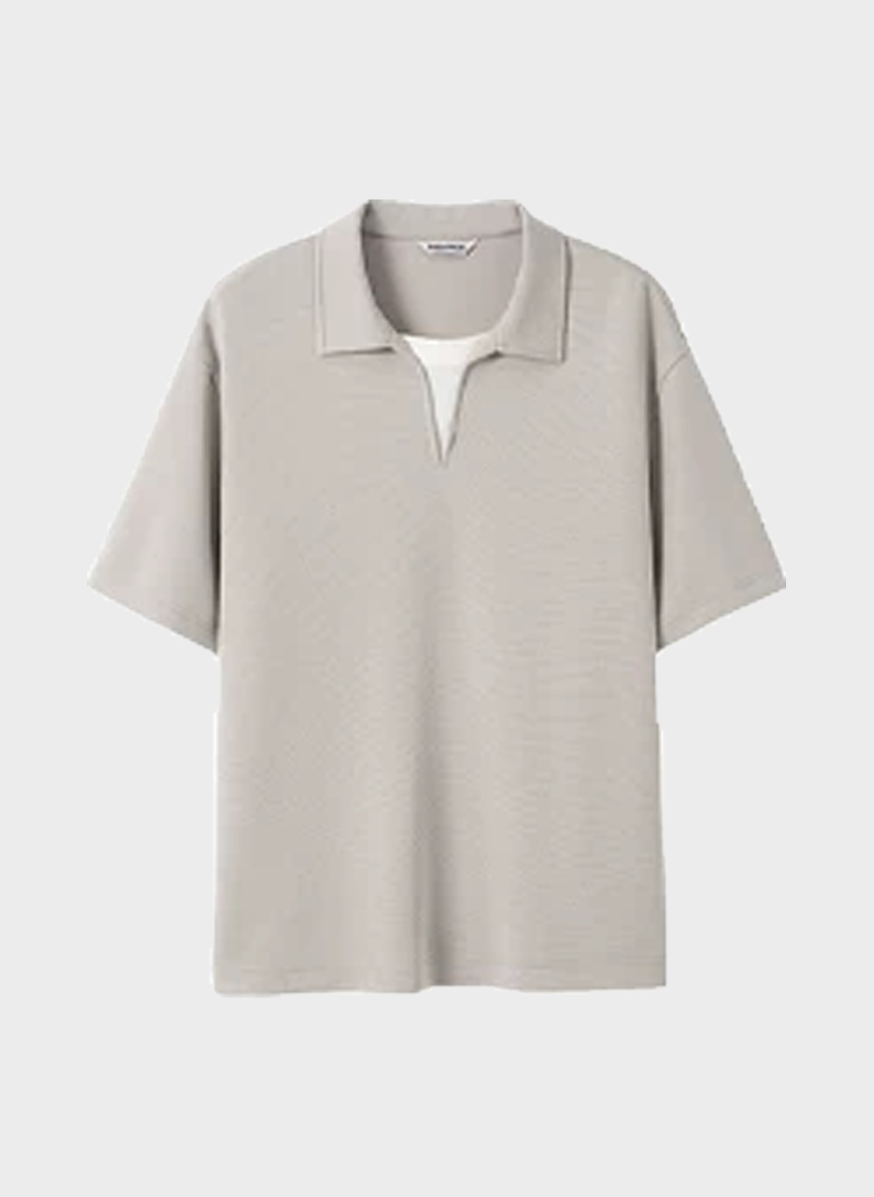 Open-Collar Knit Polo in oatmeal, flat product view