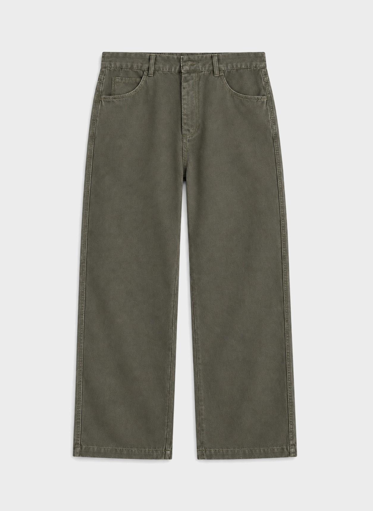 Cropped Straight Cotton Trousers in grey green, flat product view