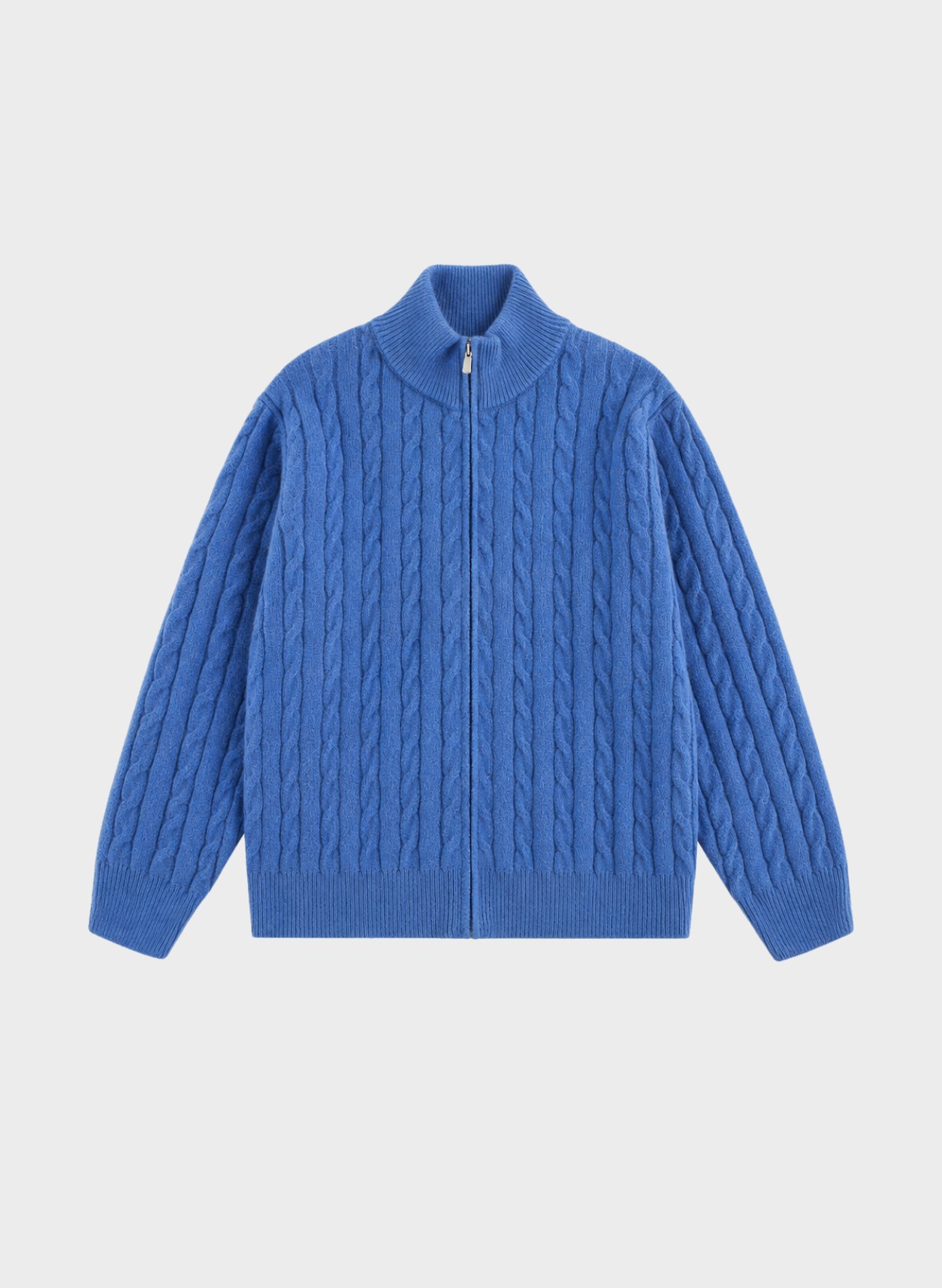 Zip-Front Knit Cardigan in blue, flat product view