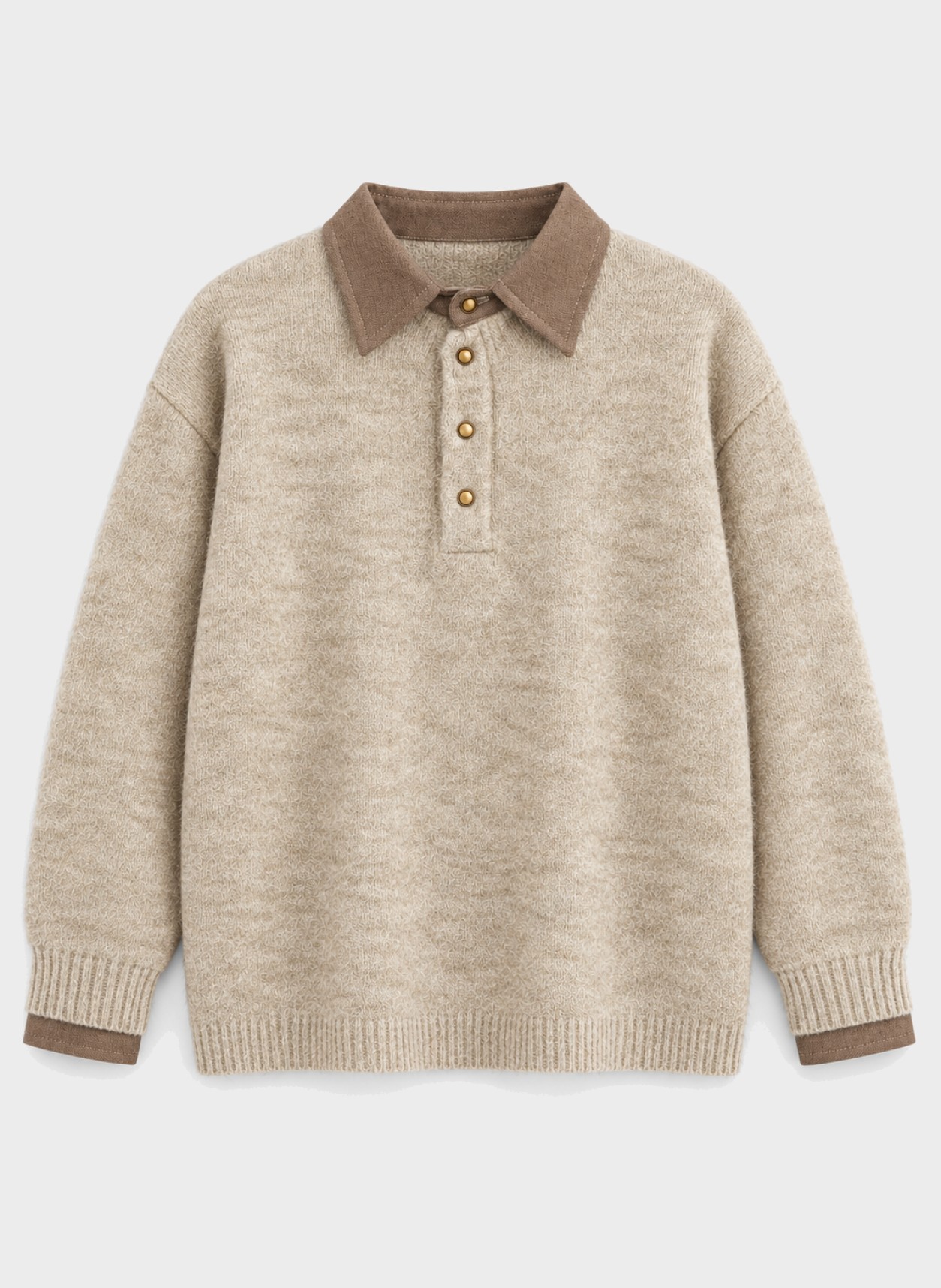 Shirt-Collar Layered Sweater in oatmeal, flat product view