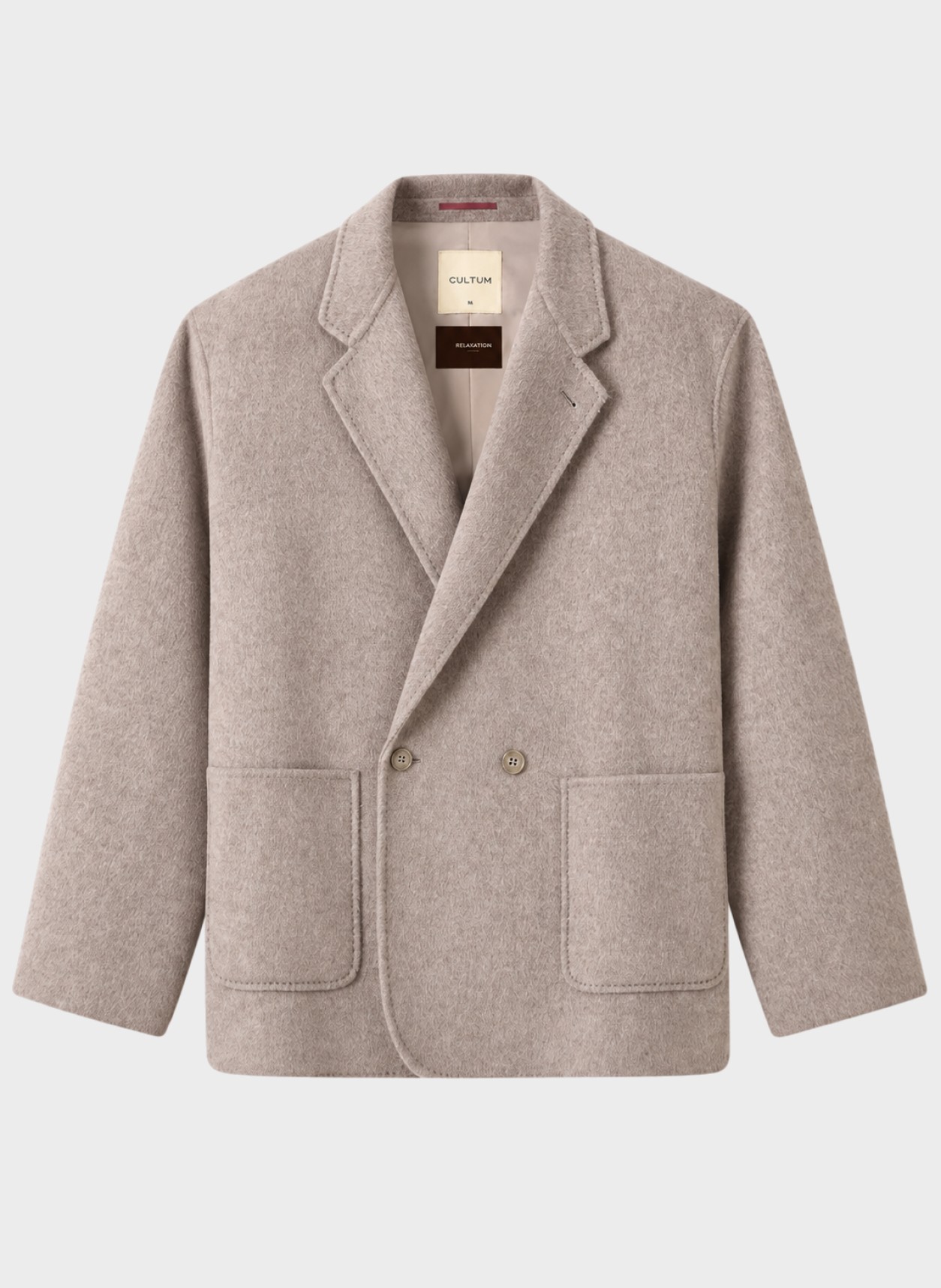 Wool Double-Breasted Short Coat in oatmeal, flat product view