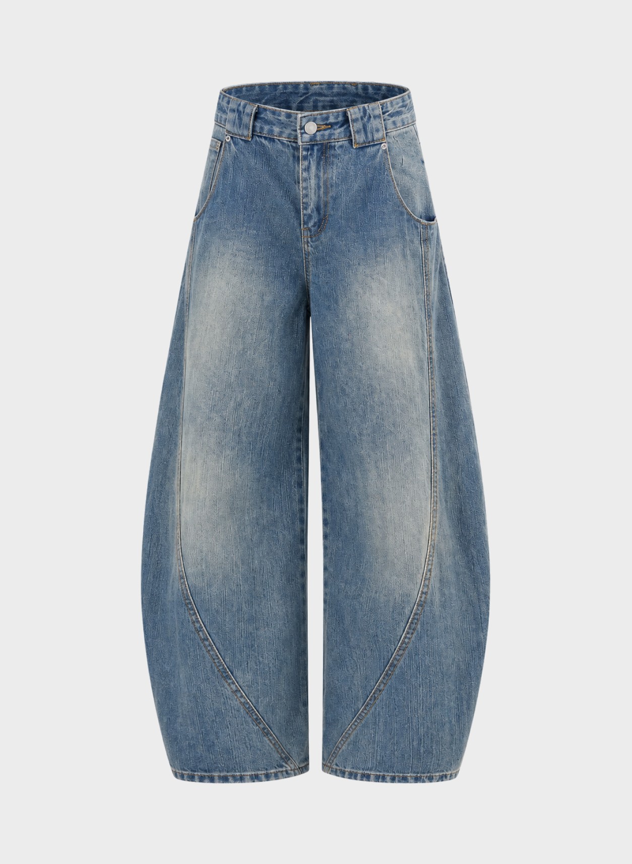 Washed Curved-Leg Jeans in navy, flat product view