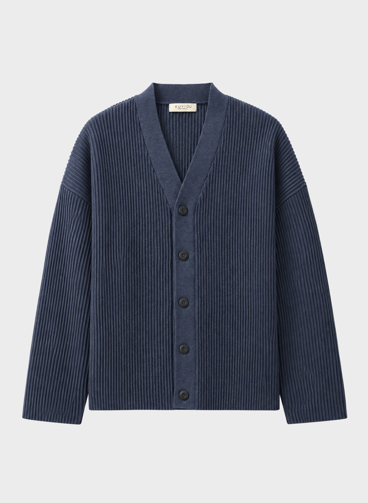 Jacquard Wool-Blend Cardigan in blue, flat product view