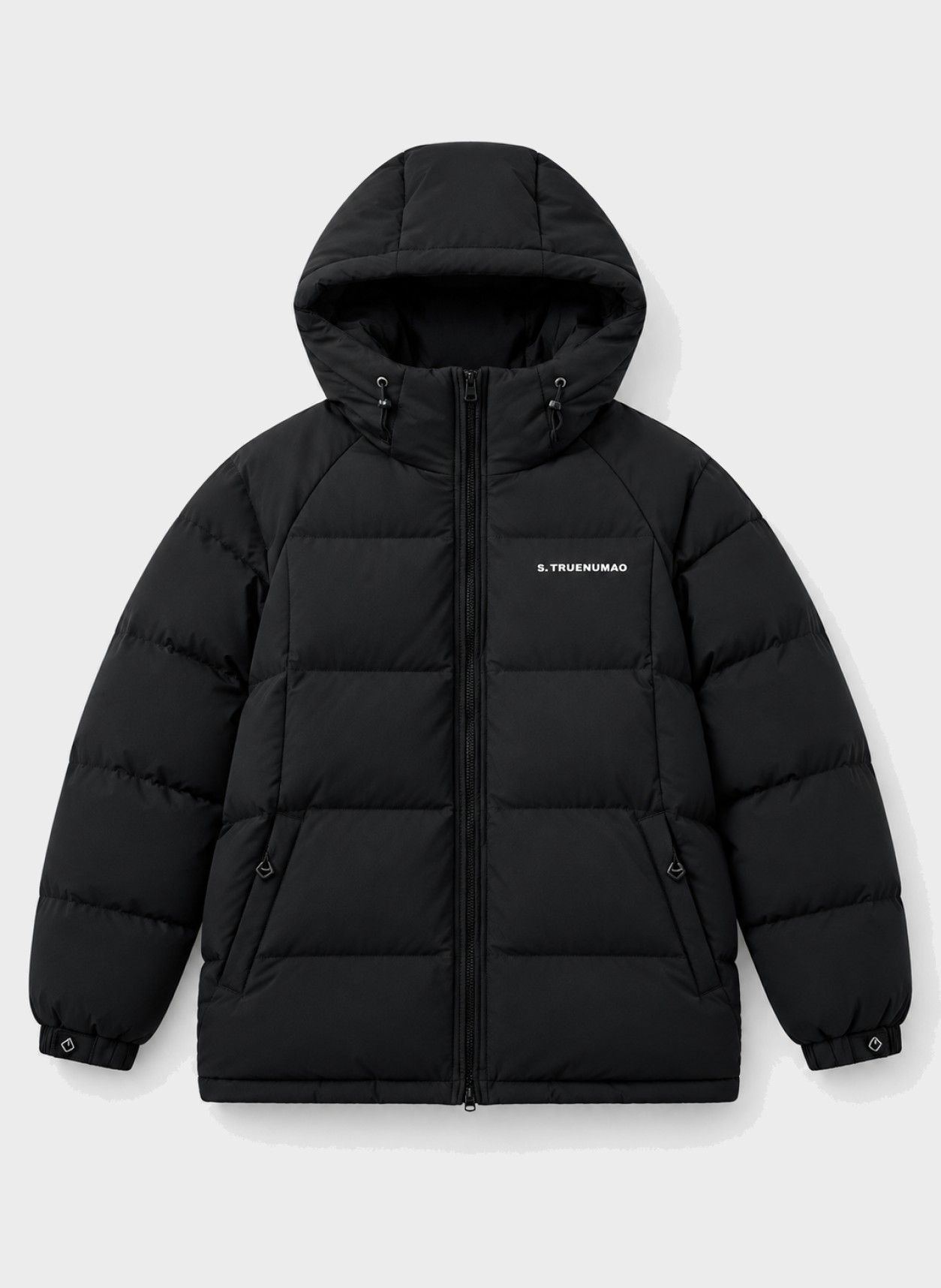 Hooded Short Down Puffer, 95% Down in black, flat product view