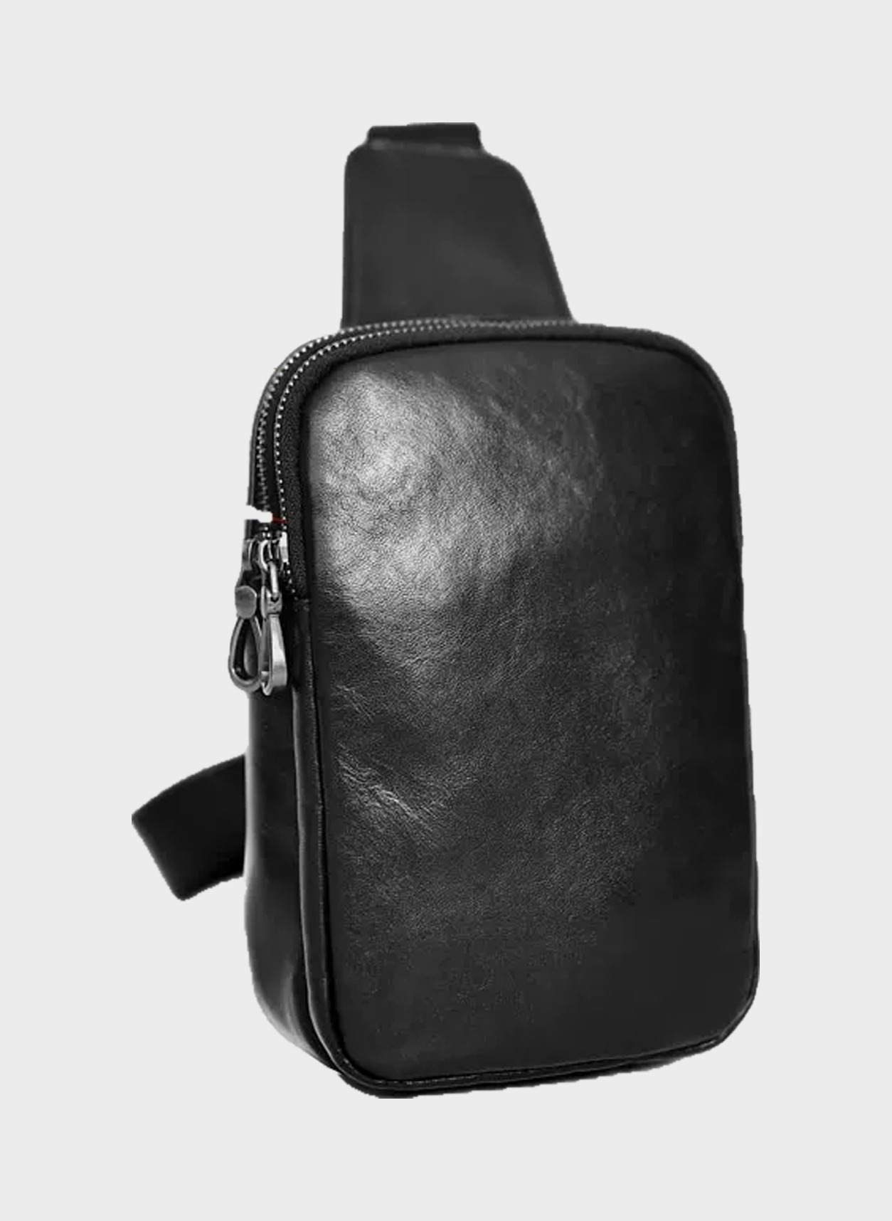 Small Leather Sling Bag in black, product view